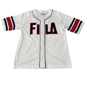 Vintage FILA Men's Mesh Baseball Jersey Big Knit Logo Size XL 23 x 32 *Stained